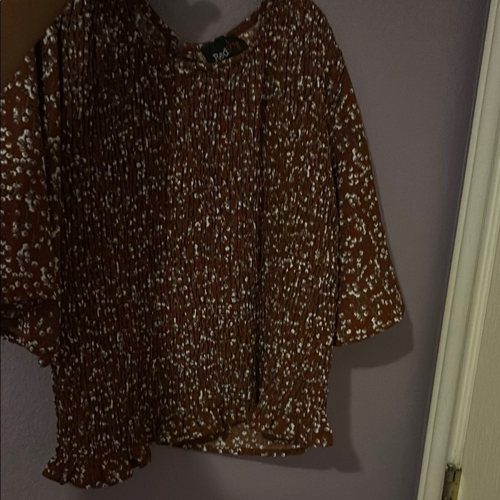 Brown and Tan 3/4 Sleeve Boxy Blouse